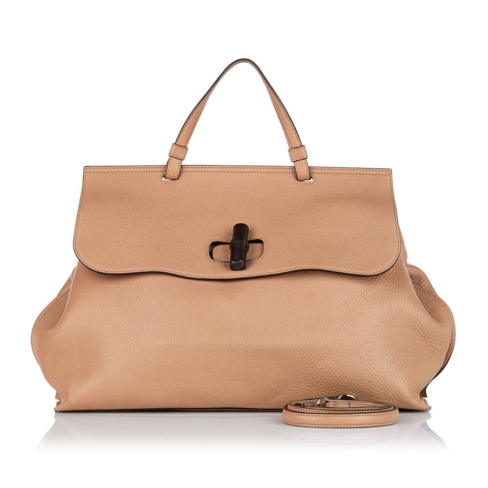 Pre-owned Gucci Bamboo Daily Leather Satchel Brown