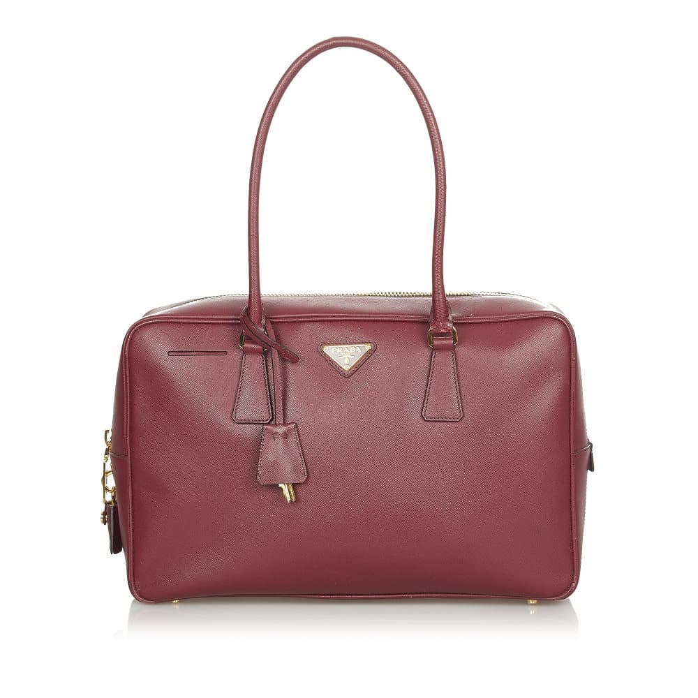 Pre-owned Prada Saffiano Bauletto Handbag Red