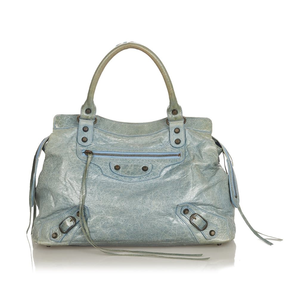 Pre-owned Balenciaga Motocross Classic Step Leather Handbag Blue