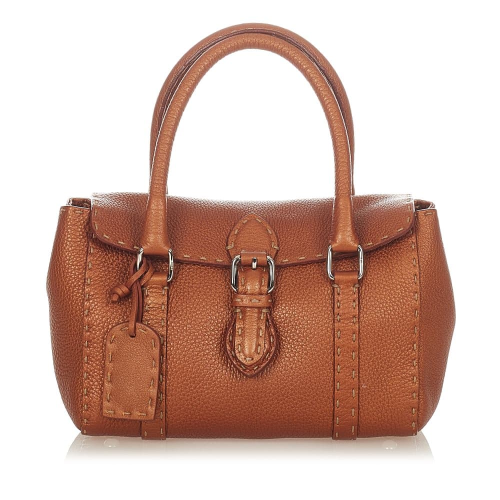 Pre-owned Fendi Selleria Linda Leather Handbag Brown