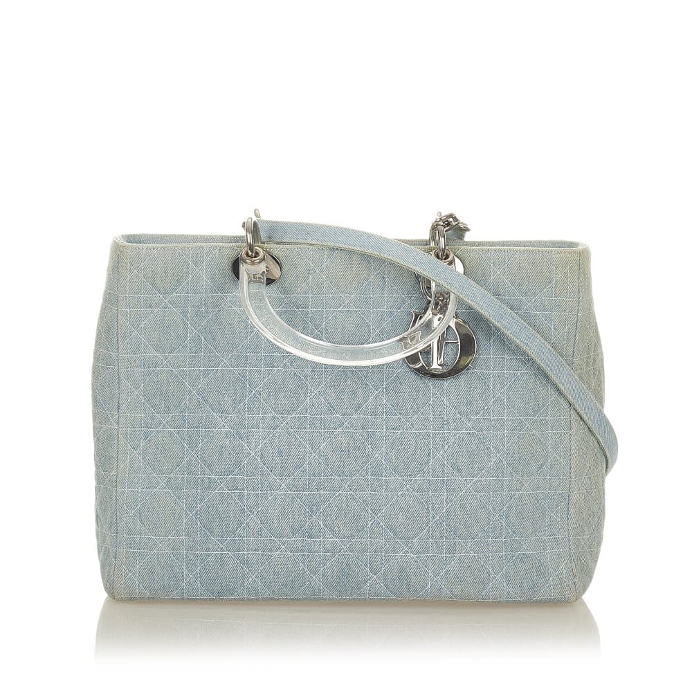 Pre-owned Dior Cannage Lady Dior Denim Satchel Blue