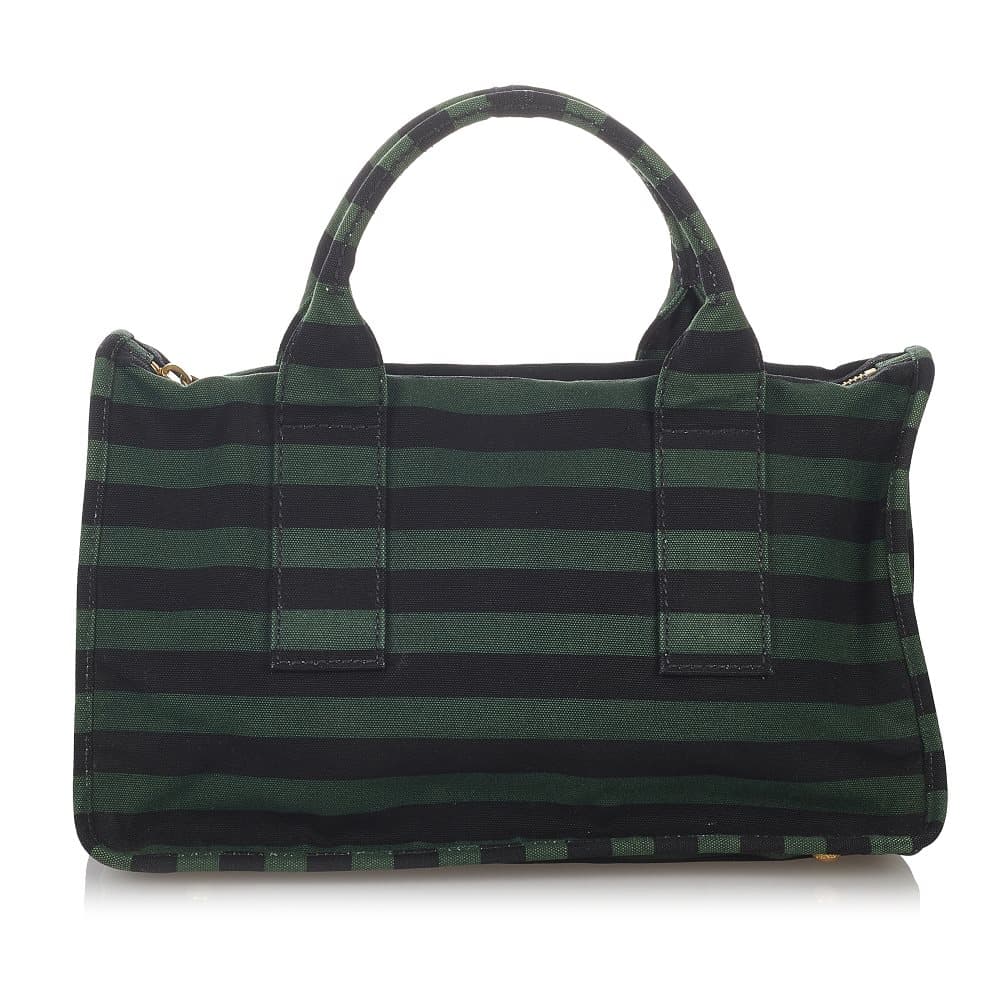 Pre-owned Prada Canapa Righe Stripe Satchel Green