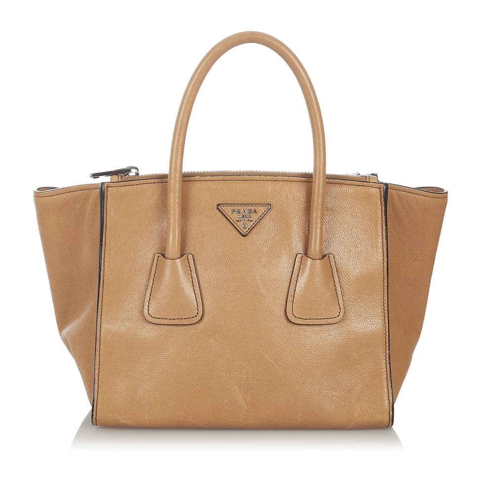 Pre-owned Prada Vitello Twin Pocket Satchel Brown