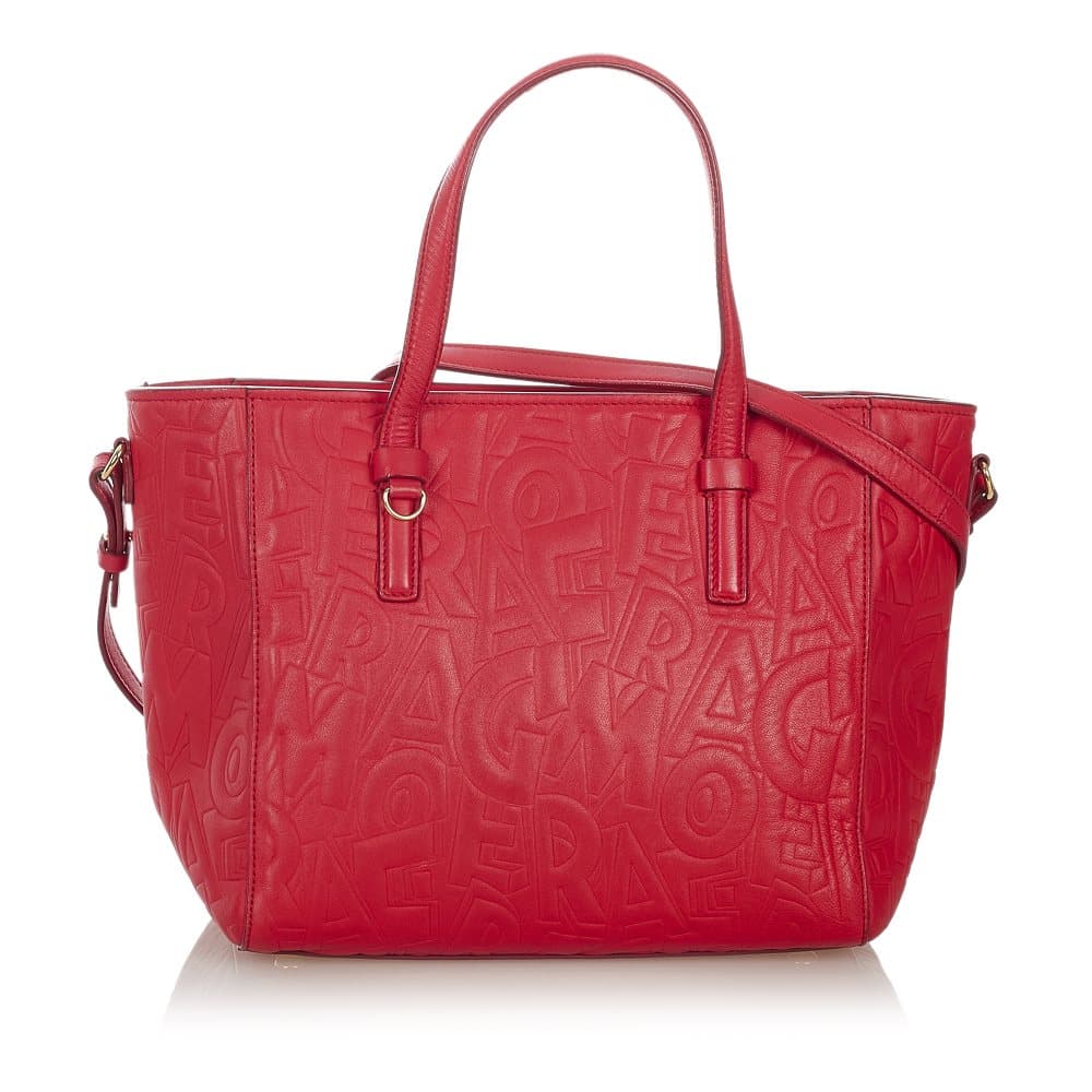 Pre-owned Ferragamo Embossed Leather Satchel Red