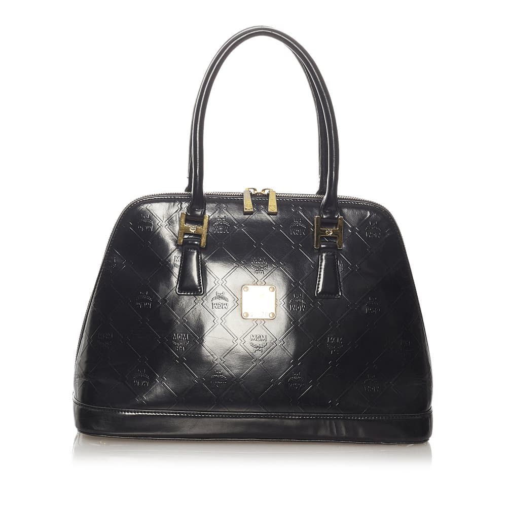 Pre-owned MCM Visetos Embossed Leather Handbag Black