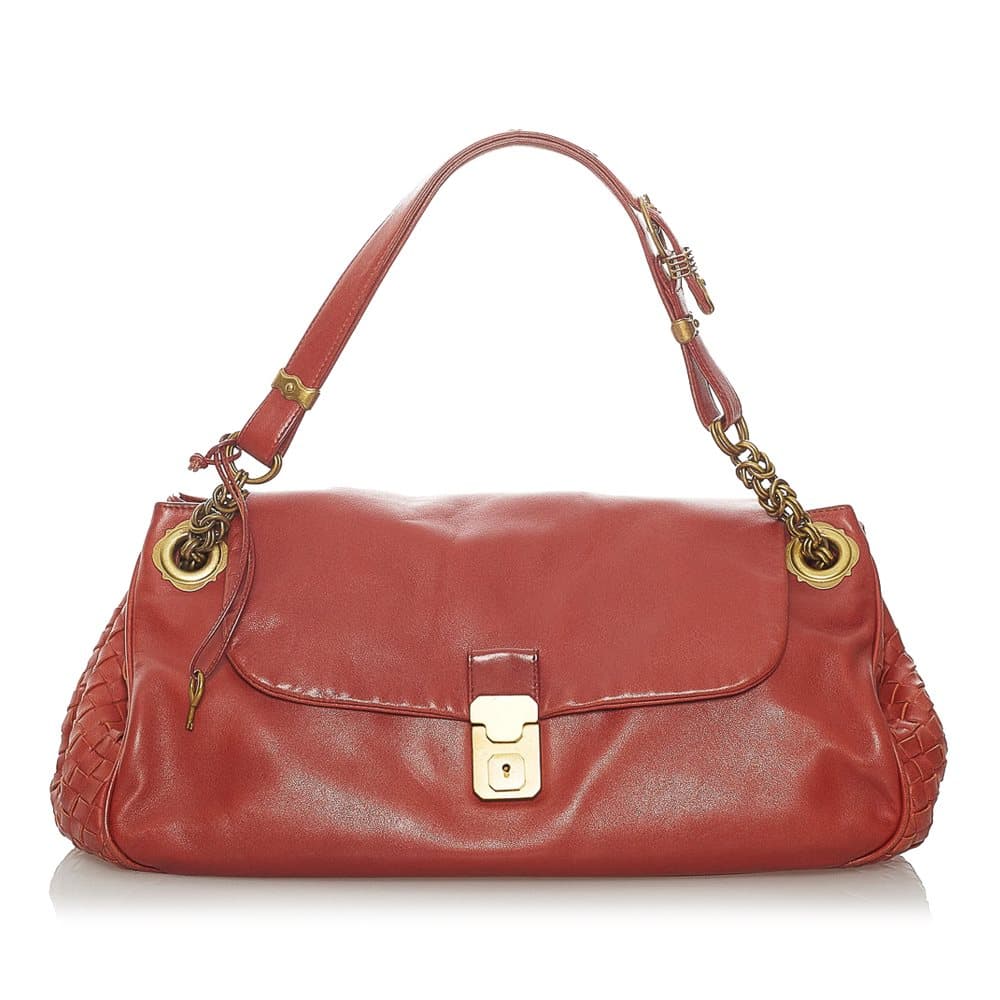 Pre-owned Bottega Veneta Intrecciato Leather Handbag Red