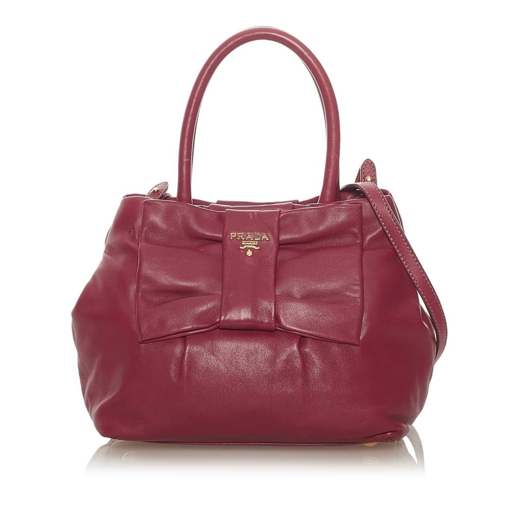 Pre-owned Prada Fiocco Bow Leather Satchel Red