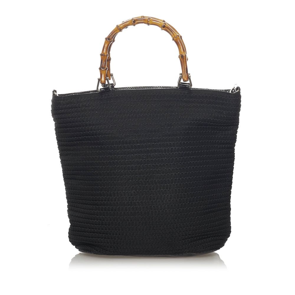 Pre-owned Gucci Bamboo Canvas Tote Bag Black