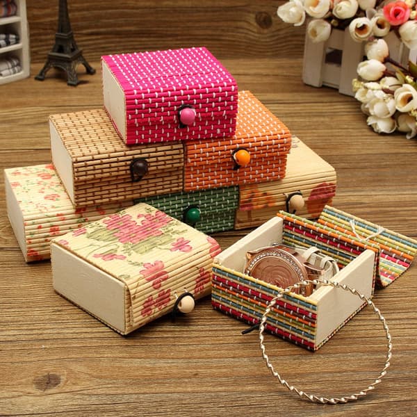 Engros Bambus Træsmykker Organizer Opbevaringsboks Strap Craft Case 16 Stlye