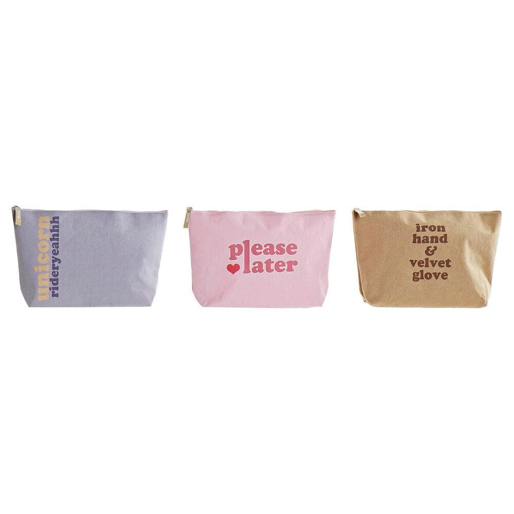 Toilet Bag DKD Home Decor Canvas Blue Pink Brown Polyester Polyurethane Shabby Chic (32.5 x 8 x 21 cm) (3 pcs)
