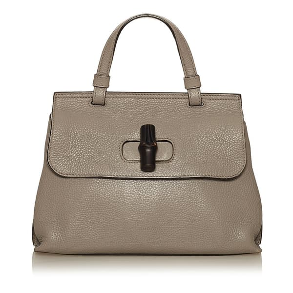 Pre-owned Gucci Bamboo Daily Leather Satchel Gray