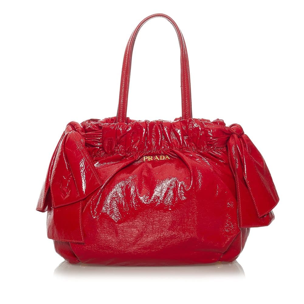 Pre-owned Prada Patent Leather Bow Satchel Red