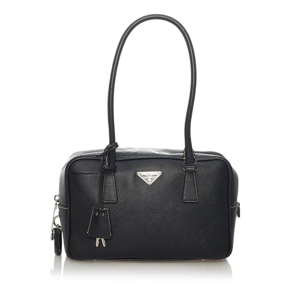 Pre-owned Prada Saffiano Bauletto Handbag Black