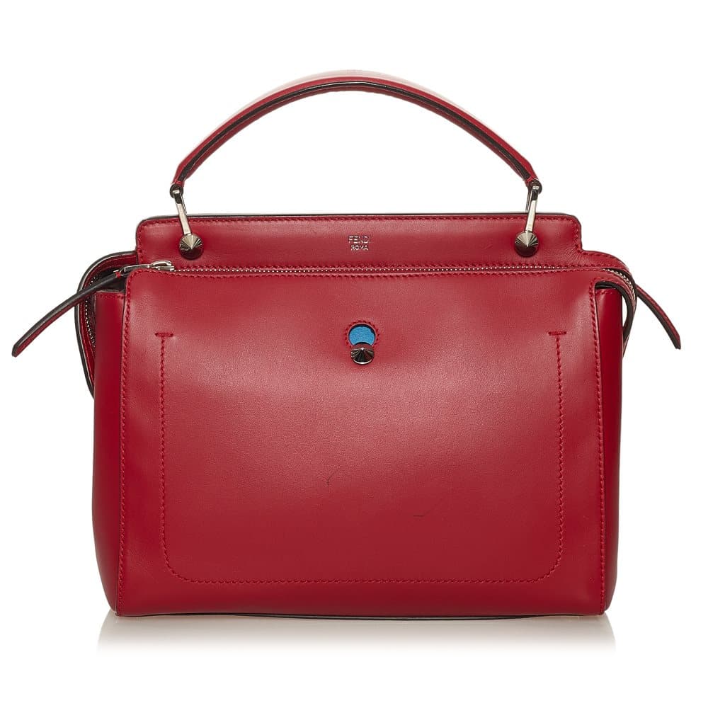 Pre-owned Fendi Large DotCom Leather Satchel Red