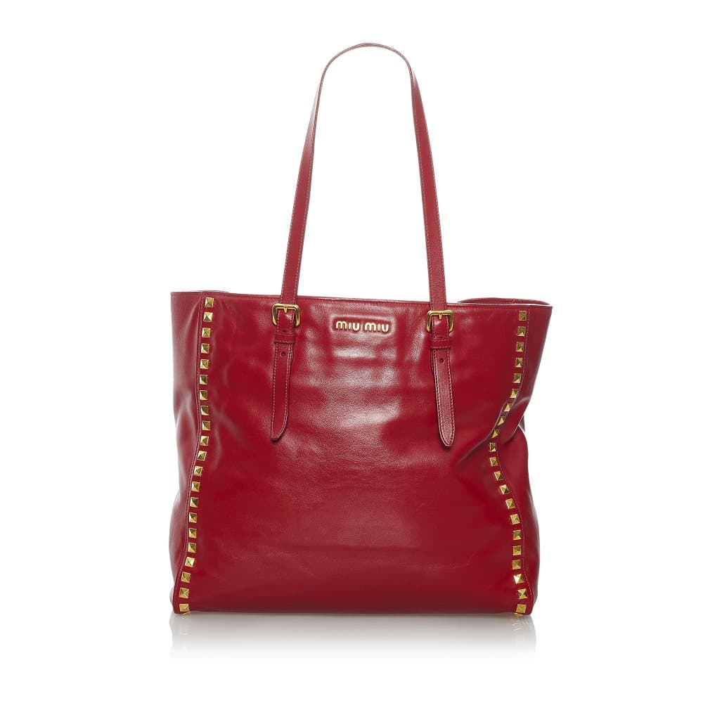 Pre-owned Miu Miu Studded Leather Satchel Red