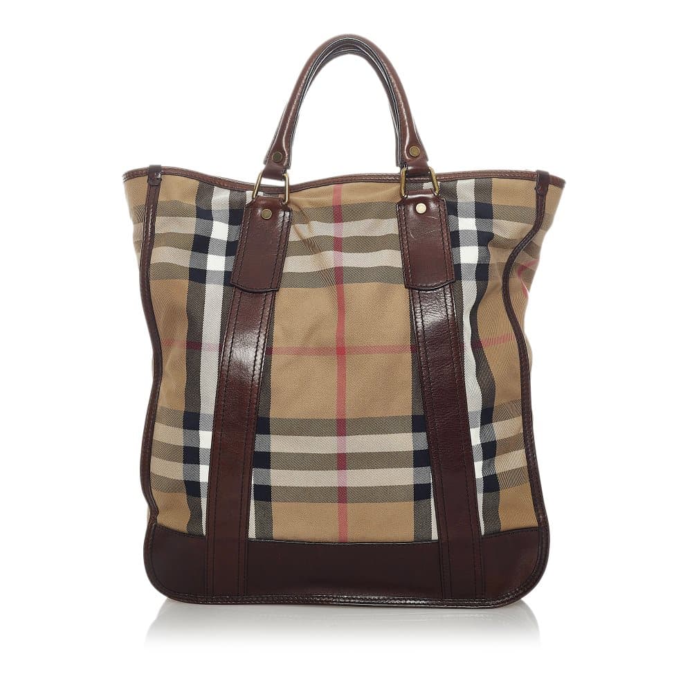 Pre-owned Burberry Big Check Canvas Satchel Brown