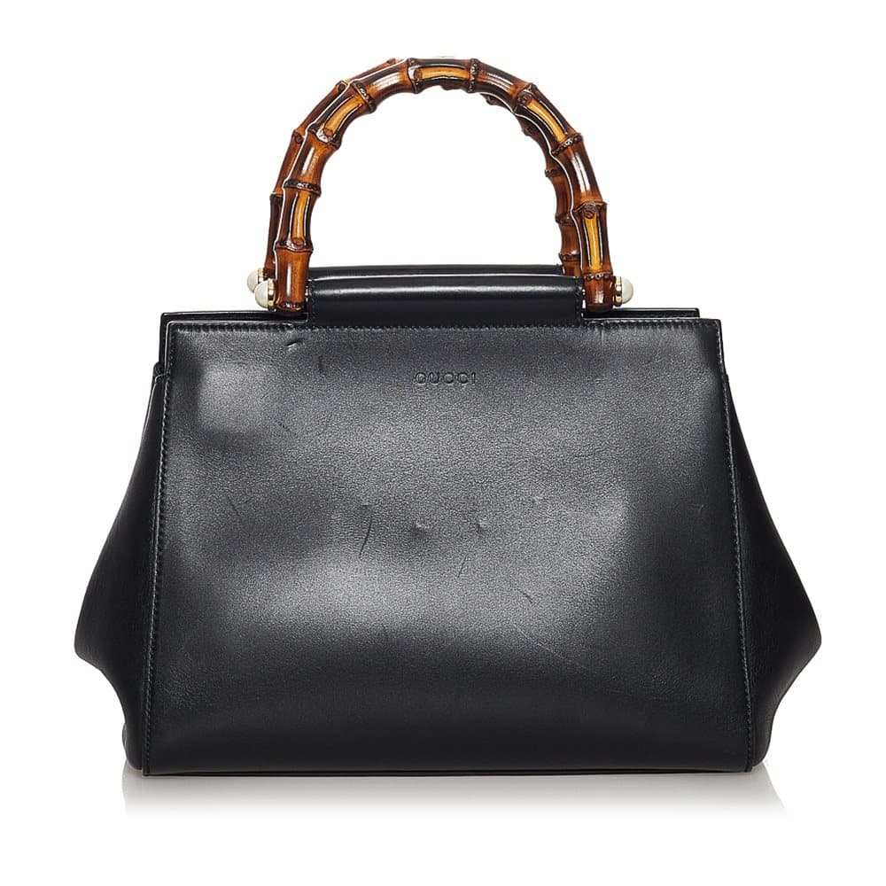 Pre-owned Gucci Bamboo Nymphaea Leather Satchel Black