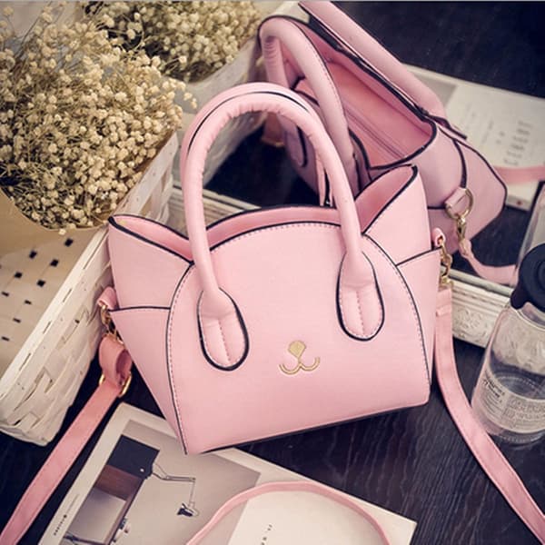 Naiset Tyttö Söpö Kissa Face Wing Olkalaukku PU-nahkainen käsilaukku Crossbody Laukku HOT