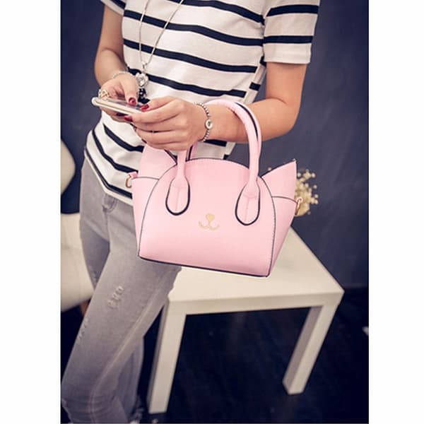 Naiset Tyttö Söpö Kissa Face Wing Olkalaukku PU-nahkainen käsilaukku Crossbody Laukku HOT