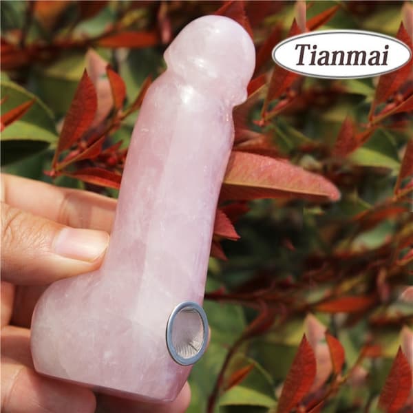 Roliga Tianmai naturliga rosa kvartskristall tobaksrör Healing Wands
