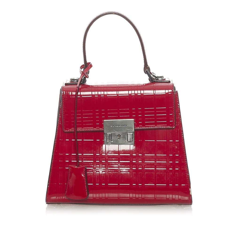 Pre-owned Burberry Embossed Patent Leather Handbag Red