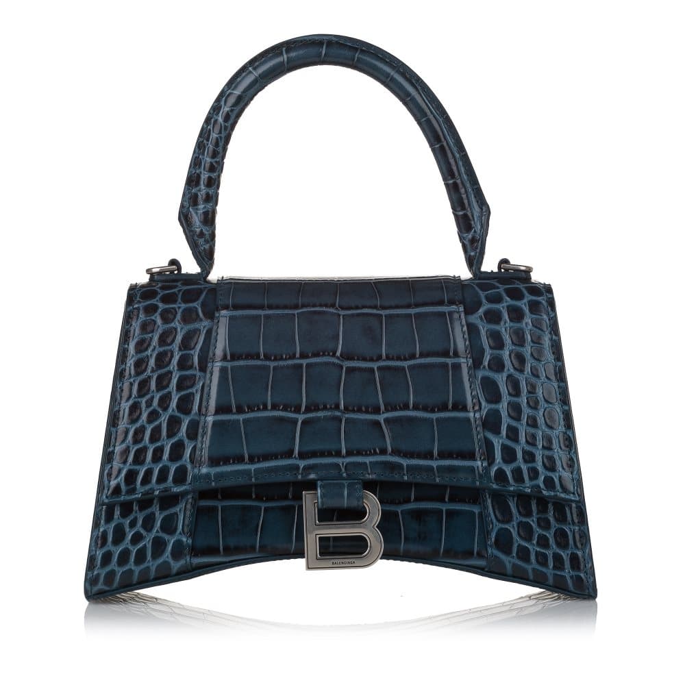 Pre-owned Balenciaga Hourglass Embossed Leather Satchel Blue