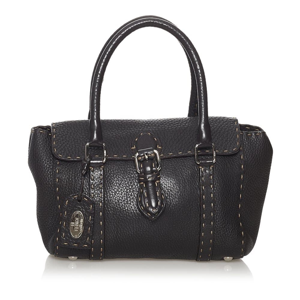 Pre-owned Fendi Selleria Mini Linda Leather Handbag Brown