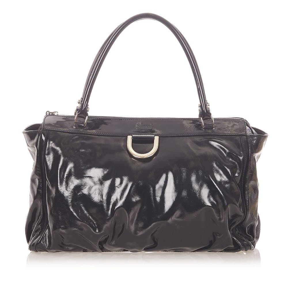 Pre-owned Gucci Abbey D-Ring Patent Leather Handbag Black