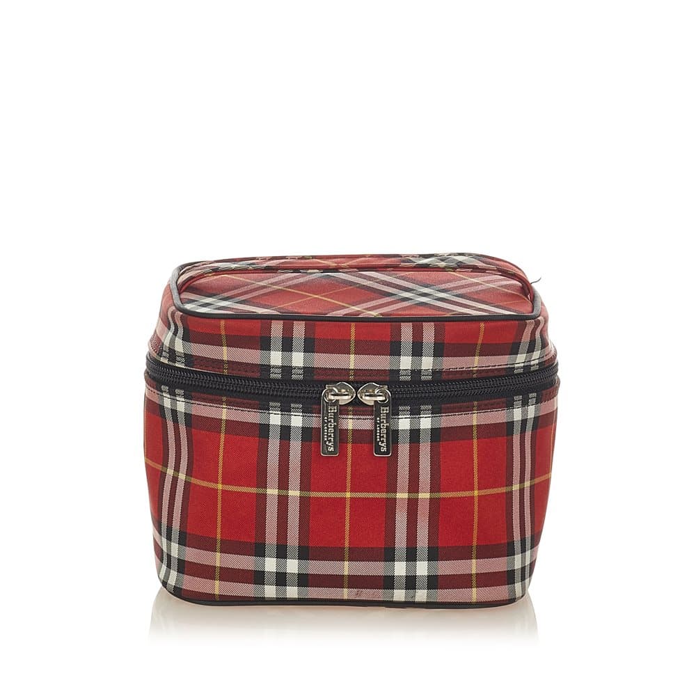 Pre-owned Burberry House Check Canvas Vanity Bag Red