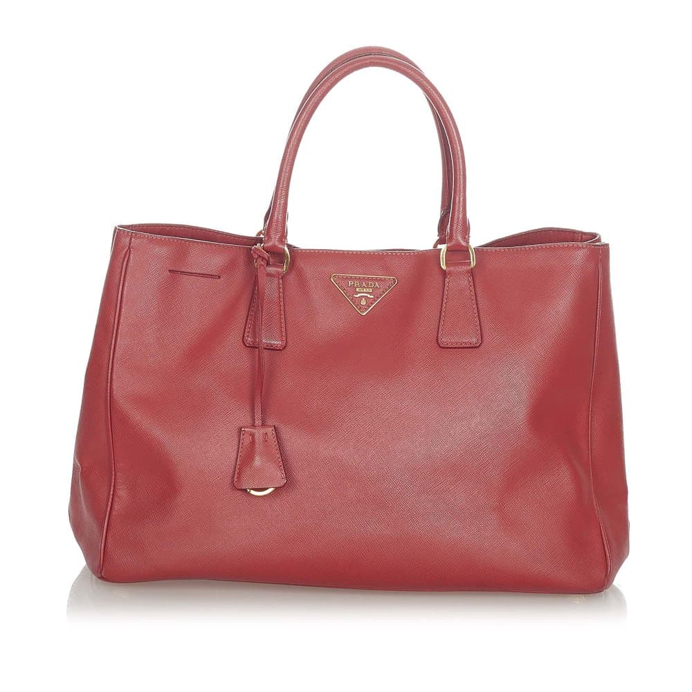 Pre-owned Prada Saffiano Lux Galleria Handbag Red