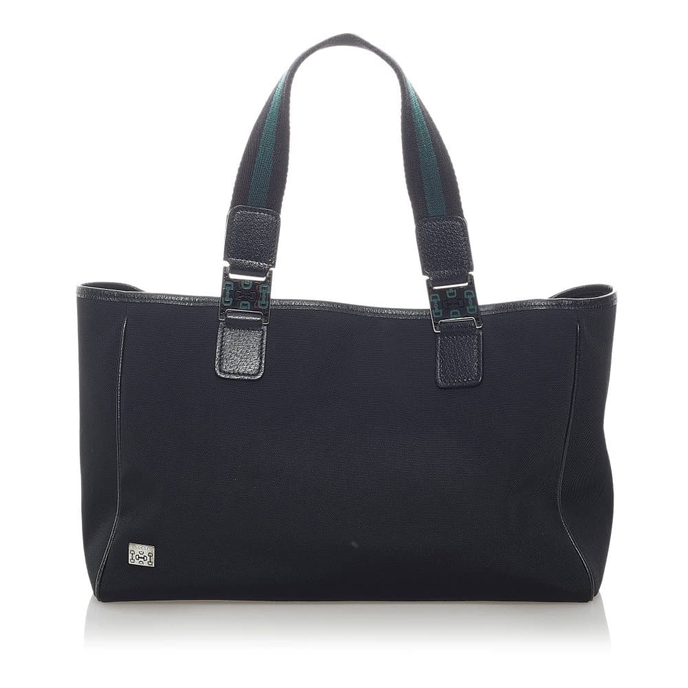 Pre-owned Gucci Horsebit Web Nylon Handbag Black