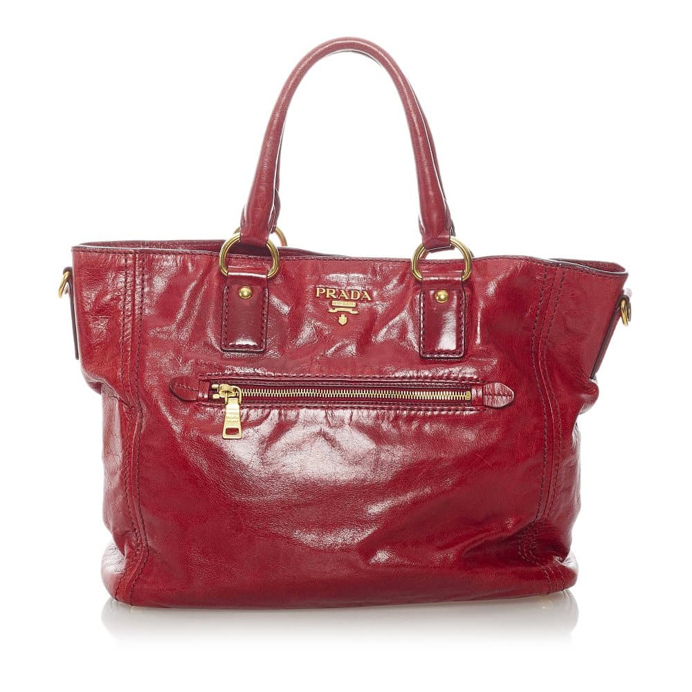 Pre-owned Prada Vitello Shine Leather Satchel Red