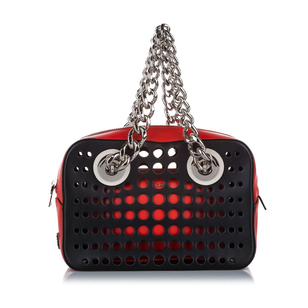 image of Pre-owned Prada City Fori Perforated Handbag Black