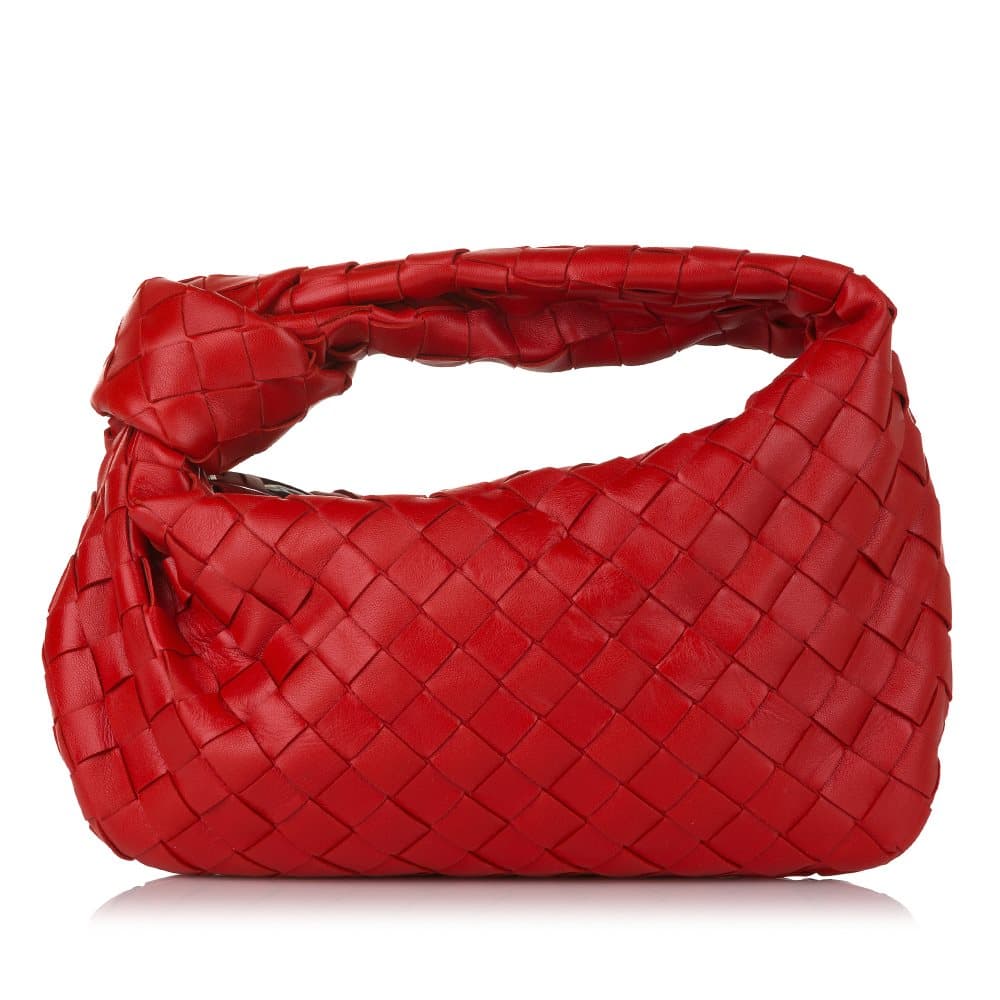 Pre-owned Bottega Veneta Mini Intrecciato Jodie Leather Handbag Red