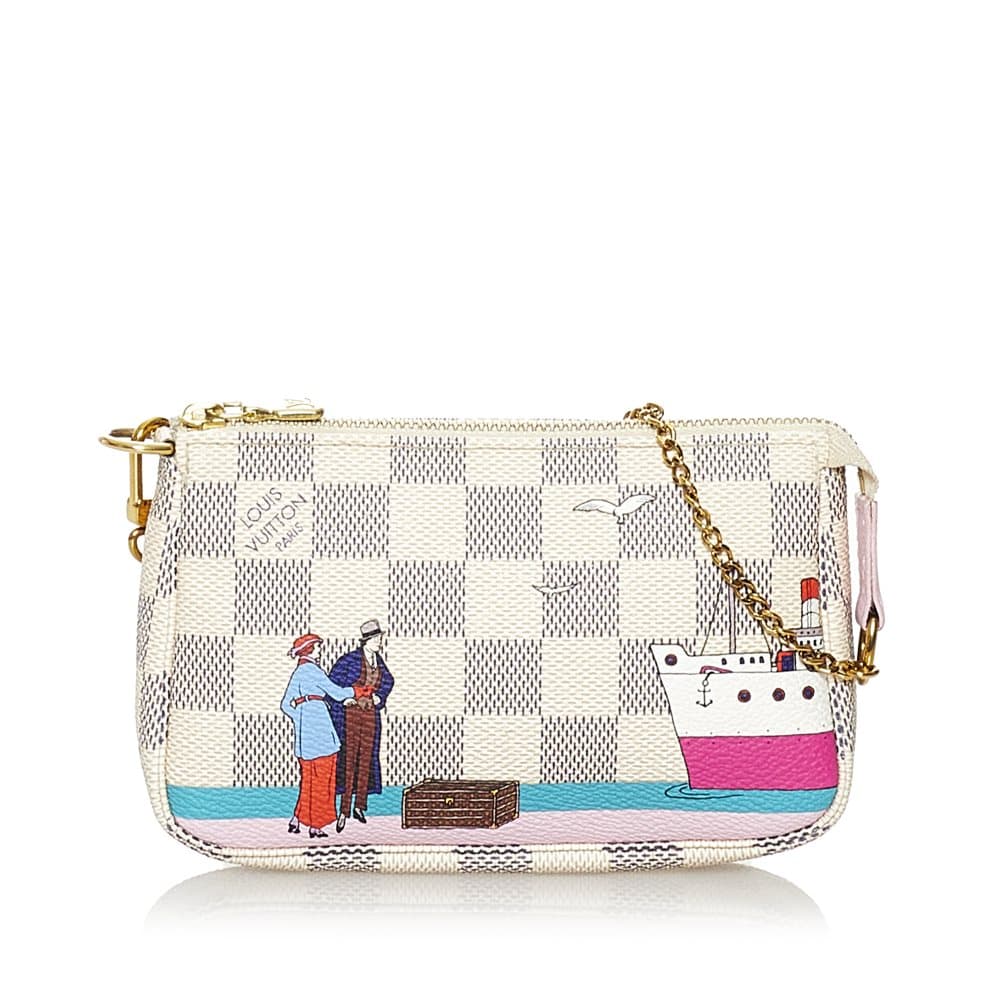 Pre-owned Louis Vuitton Damier Azur Pochette Accessories Illustre Transatlantic White