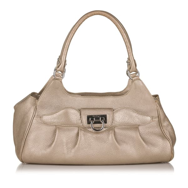 Pre-owned Ferragamo Gancini Leather Handbag Gold