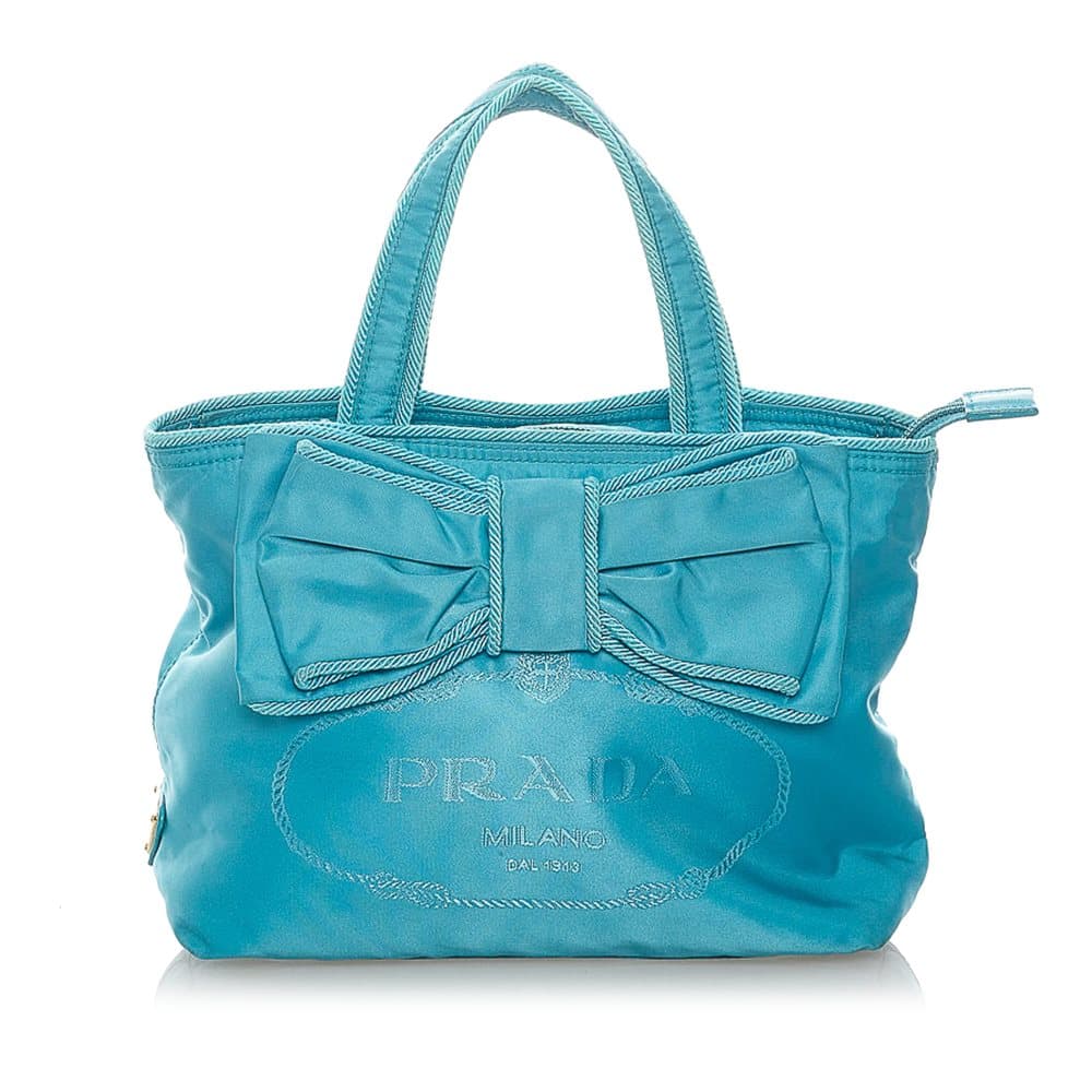 Pre-owned Prada Canapa Tessuto Bow Satchel Blue