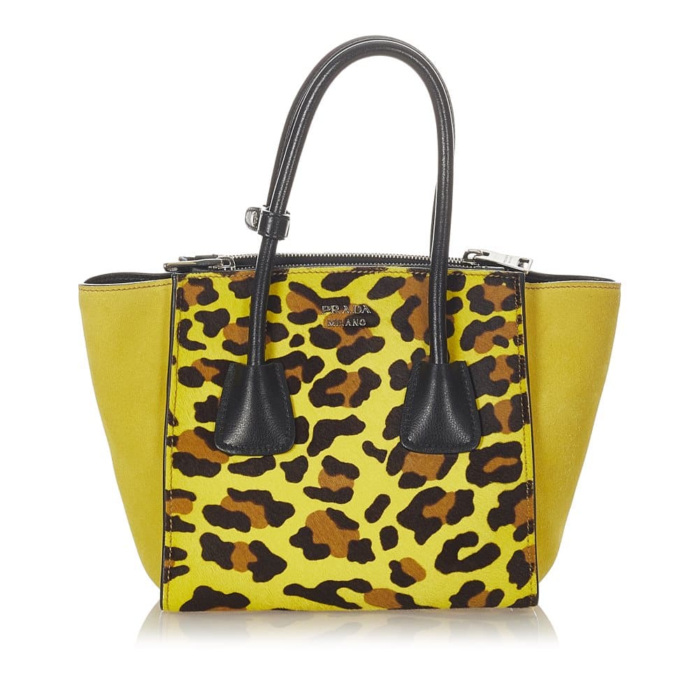 Pre-owned Prada Twin Pocket Pony Hair Satchel Yellow