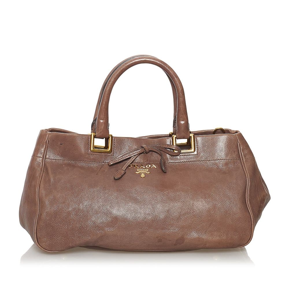 Pre-owned Prada Glace Calf Leather Satchel Brown