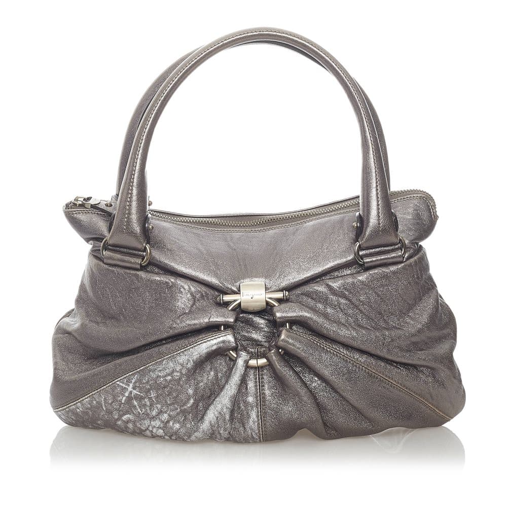 Pre-owned Ferragamo Gancini Leather Handbag Silver