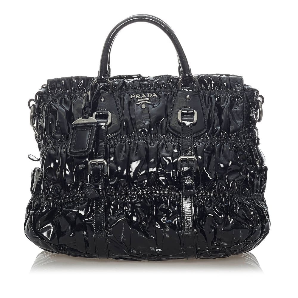Pre-owned Prada Vernice Gaufre Satchel Black