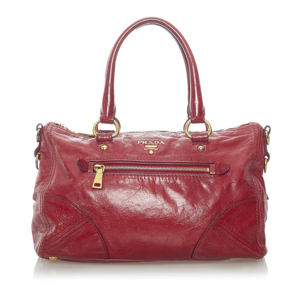 Pre-owned Prada Vitello Shine Satchel Red