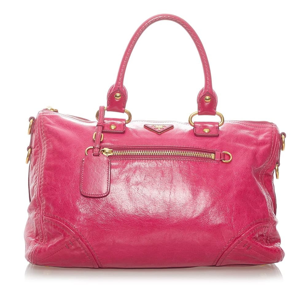 Pre-owned Prada Vitello Shine Satchel Pink