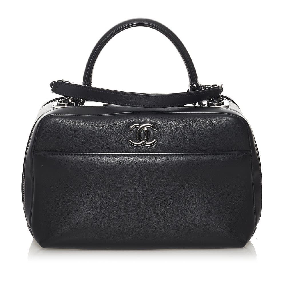 Pre-owned Chanel Trendy CC Lambskin Leather Bowling Bag Black