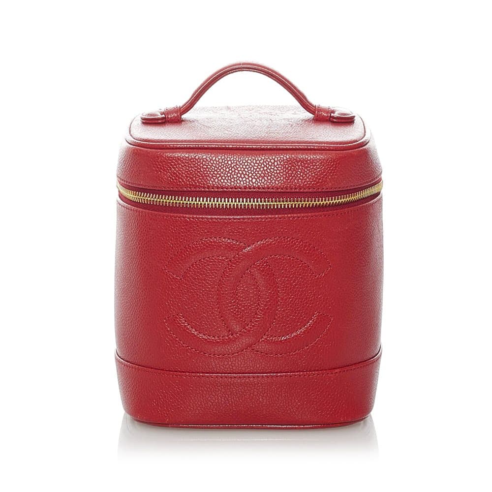 Pre-owned Chanel CC Caviar Leather Vanity Bag Red