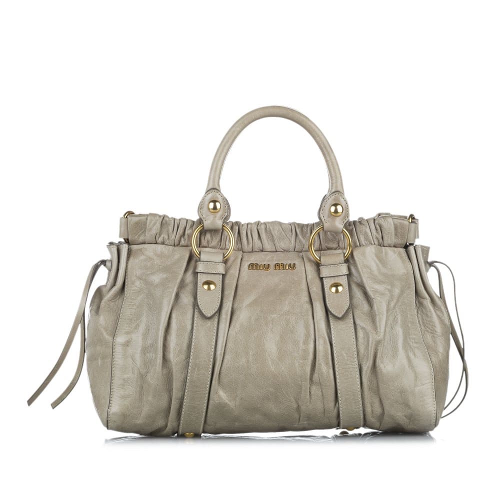 Pre-owned Miu Miu Vitello Shine Satchel Gray
