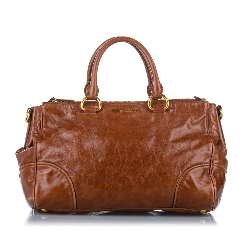 Pre-owned Miu Miu Vitello Shine Satchel Brown