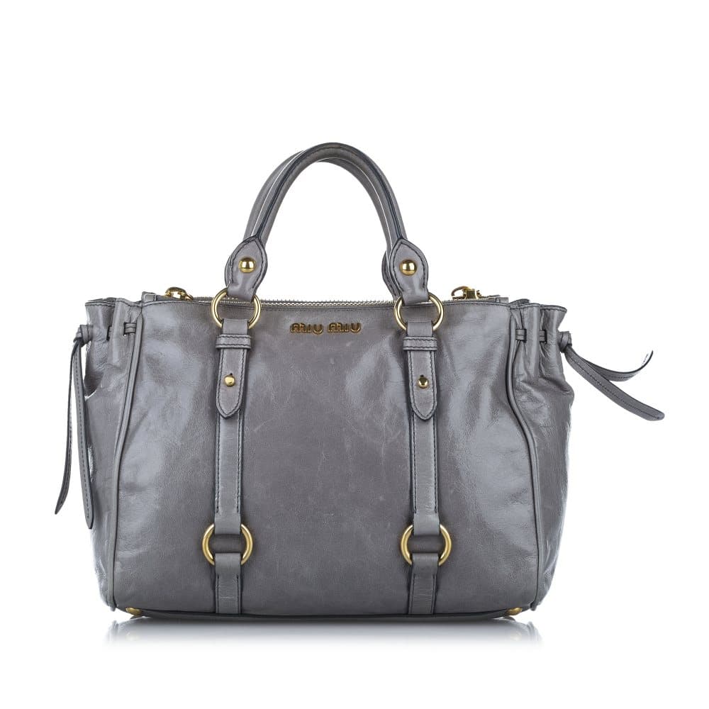 Pre-owned Miu Miu Vitello Shine Satchel Gray