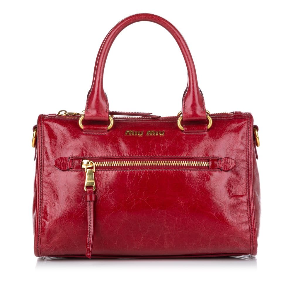 Pre-owned Miu Miu Vitello Shine Satchel Red
