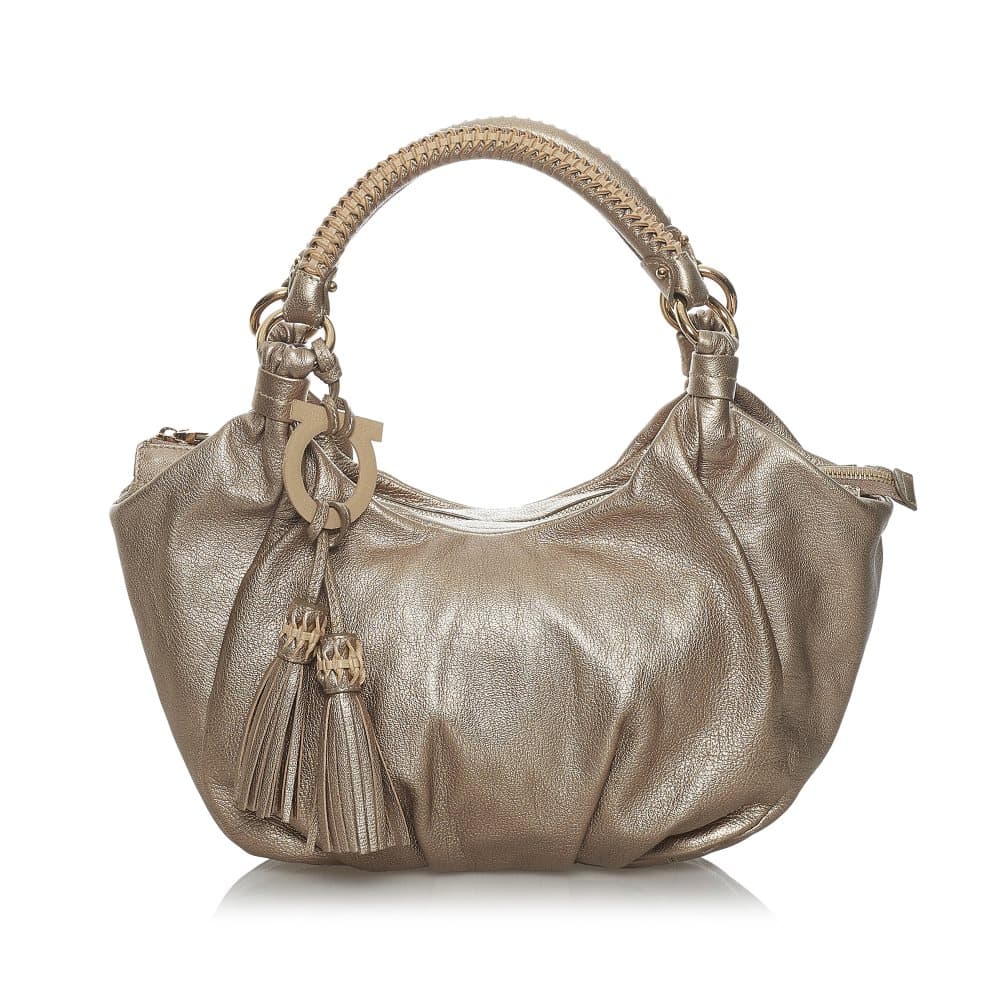 Pre-owned Ferragamo Gancini Metallic Leather Handbag Gold